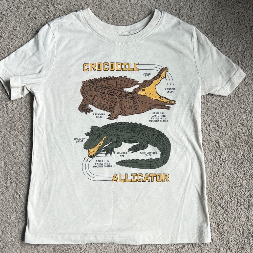 jumping beans White Tee with Brown & Green Crocodile/Alligator Graphic